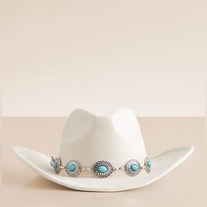 Ivory Western Cowboy Hat w/ Turquoise Concho Band –Festival / Rodeo / Stagecoach